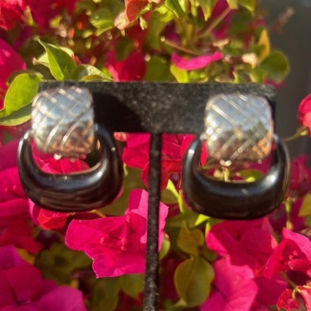 ERWIN PEARL PEP Silver Etched Black Enamel Door Knocker EARRINGS